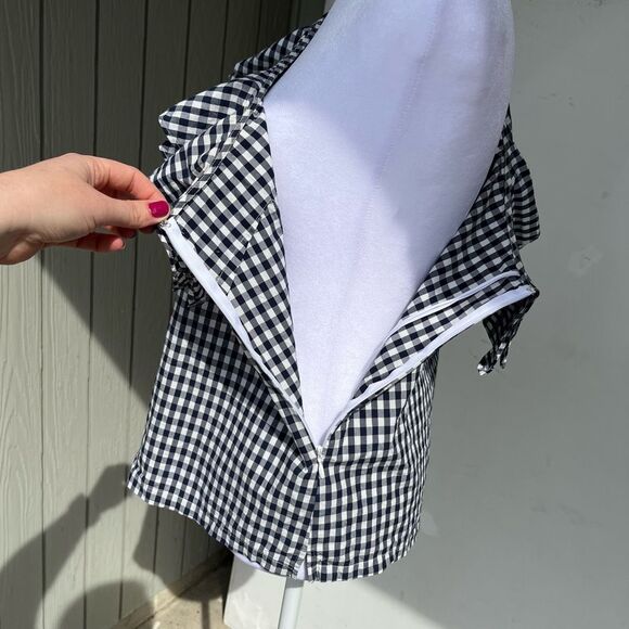 J Crew Blue & White Gingham One Sleeve Asymmetric Ruffle - SZ 4 - Picture 5 of 12